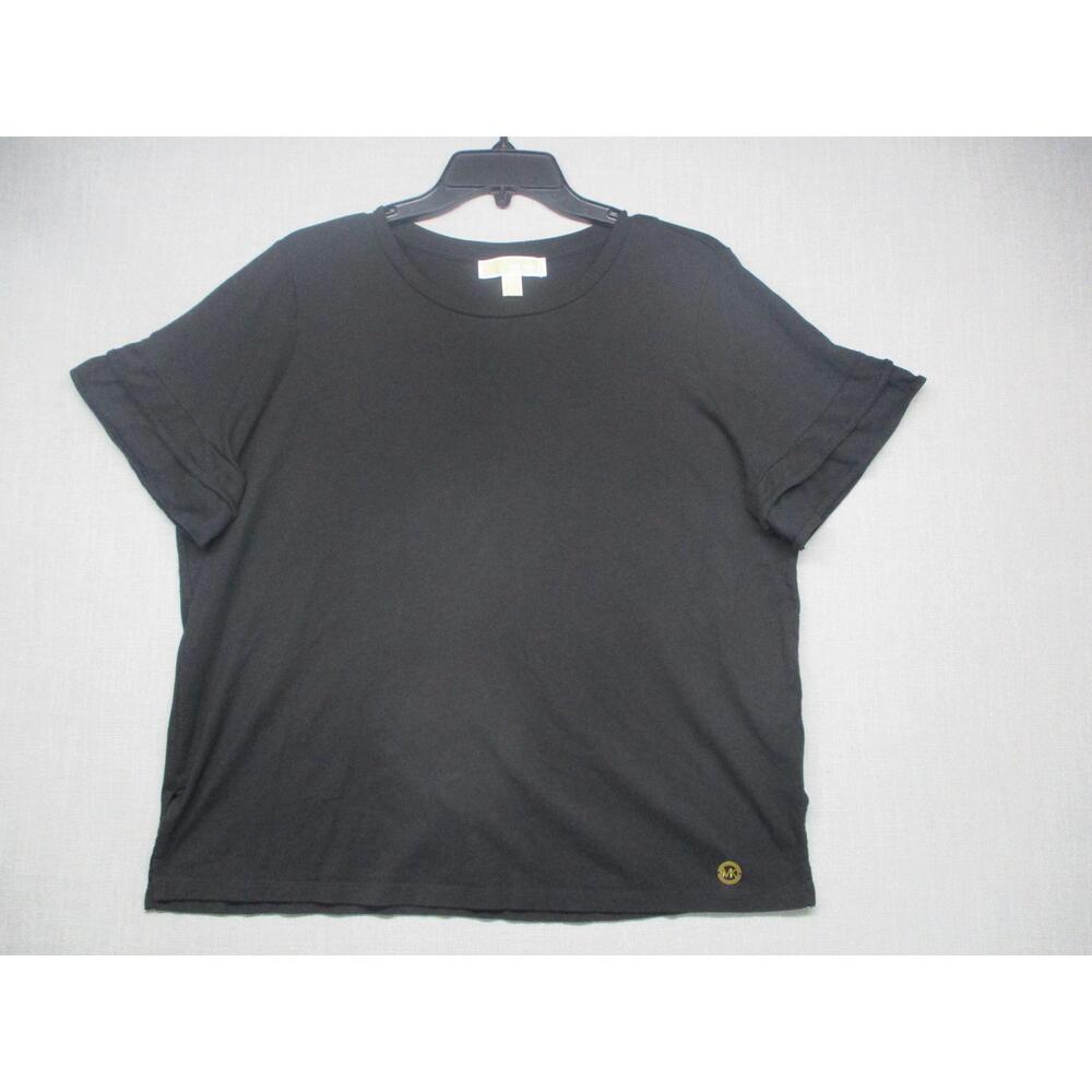 Michael‎ Kors Black Chic Gold Emblem Crewneck T-Shirt Women Size XL